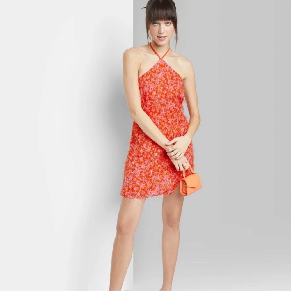 Textured Floral Halter Dress